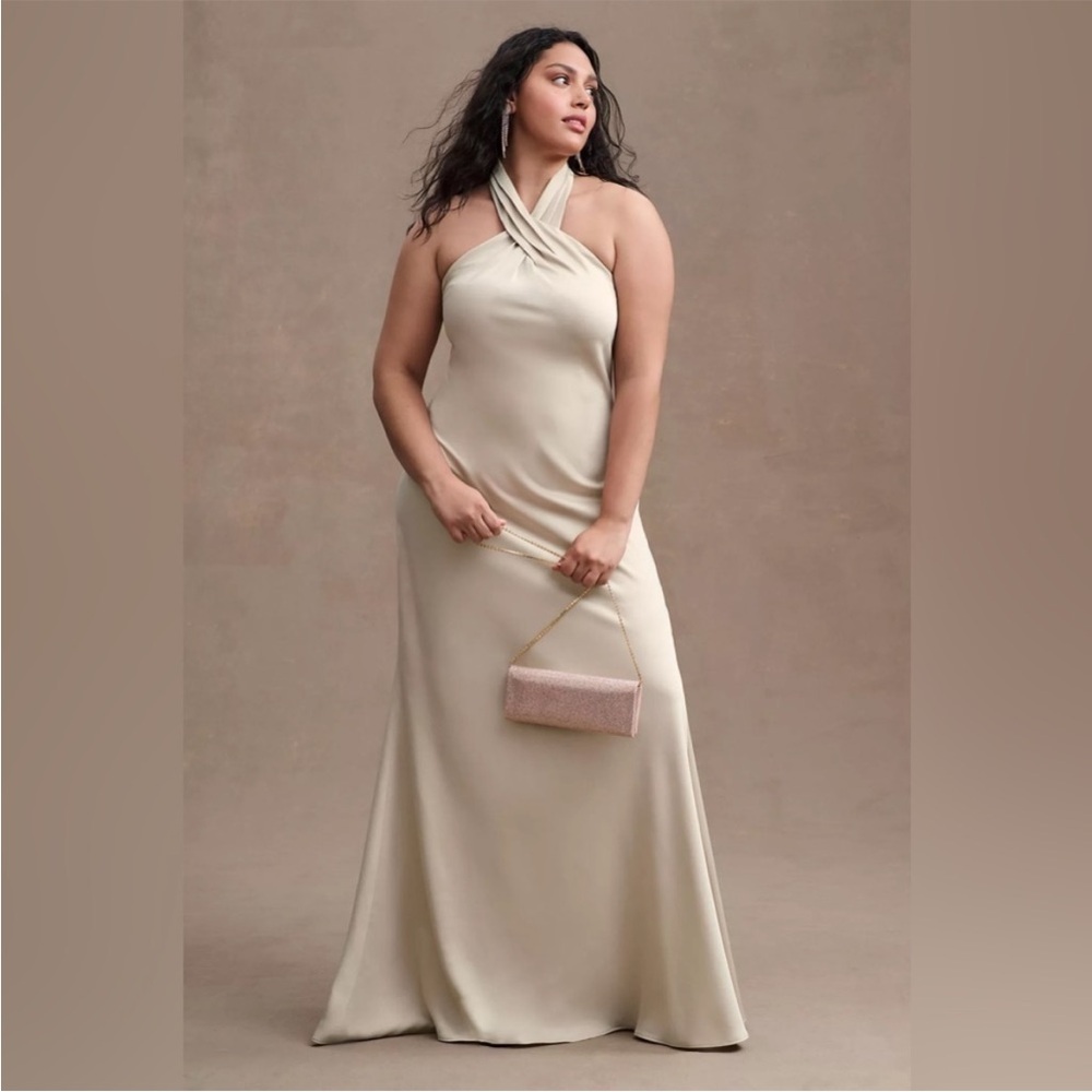 BHLDN‎ Ruby Twist Halter Satin Gown Bridesmaid Maxi Dress Size 8 Champagne NWT